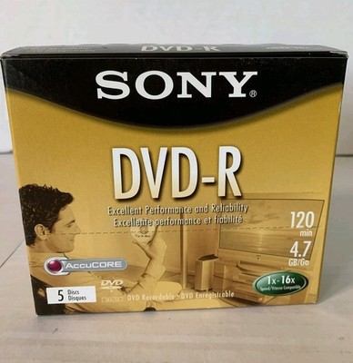 Sony DVD-R 4.7GB 120Min 16x Blank Media Disc 5 Pack