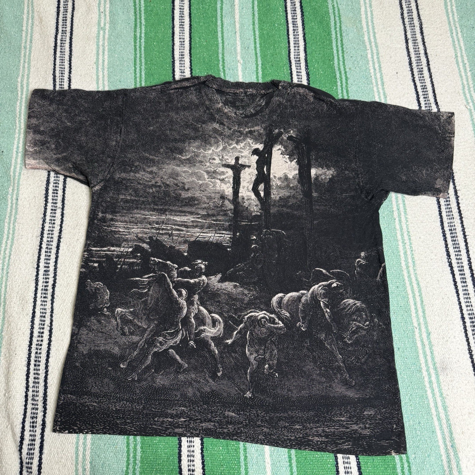 Vintage Gustave Dore Jesus Christ Crucifixation All Over Print T Shirt  X Large