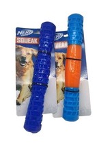 Nerf Dog Toy Blue Orange Squeak Fetch & Chew Stick Large Rubber Dog Toy