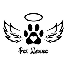 Custom Pet Memorial Decal Angel Wings Paw Print with Name Dog Cat Car Window