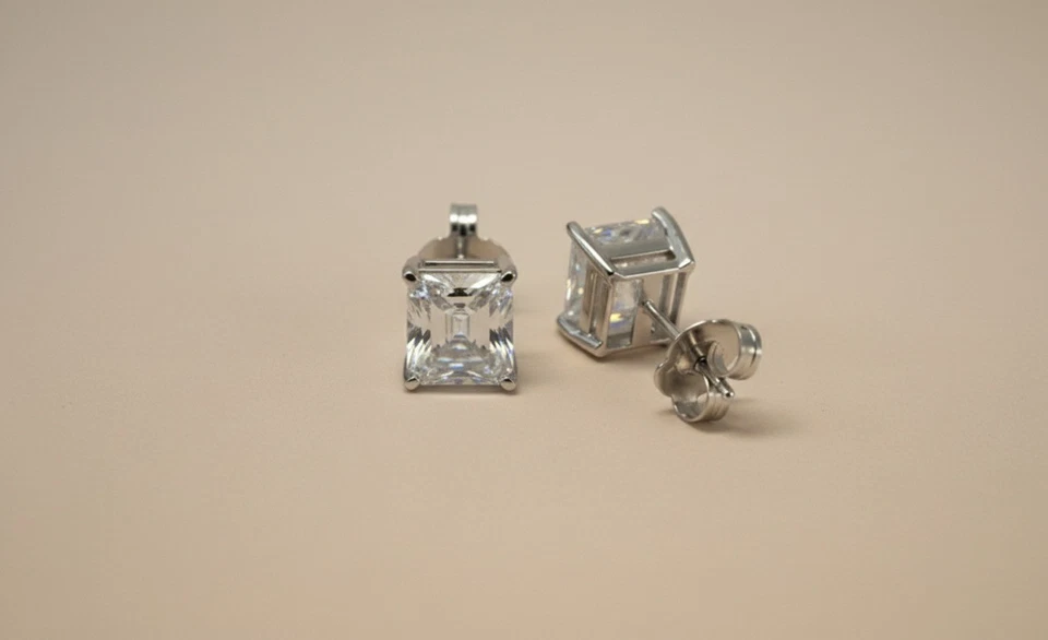 3.00 CTTW Princess cut Lab grown diamonds stud Earring set in 14K White Gold - Image 3 of 4