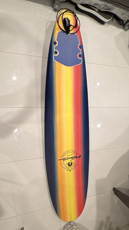 Wavestorm 8' Original Foamboard Surfboard Rainbow Stripe Deck with Leash
