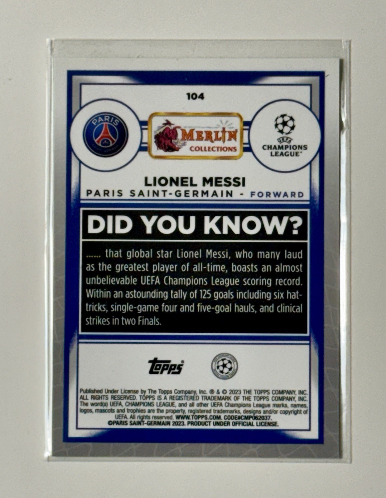 2022-23 Topps Merlin Chrome UEFA UCC Lionel Messi #104 Aqua Prism Refractor PSG view 2