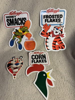 KELLOGG'S Cereal Vintage 80s Stickers HONEY SMACKS Tony The Tiger Cork Flakes