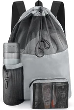 Mesh Swim Bag Beach Drawstring Backpack, Waterproof Gym Bags for Women and Men,
