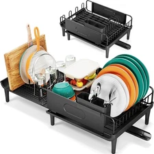 Extendable Dish Drying Rack for Kitchen Counter, Large Expandable Dish Rack w...