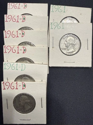 Lot Of 8 1961 Silver George Washington Quarters Philadelphia And Denver Mints