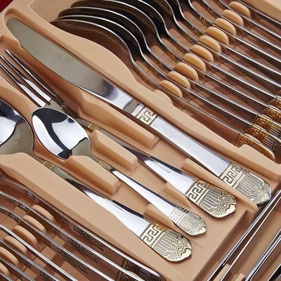 Hoffmayer S.G. 84-Piece Gold & Satin Flatware Set for 12 – Luxury