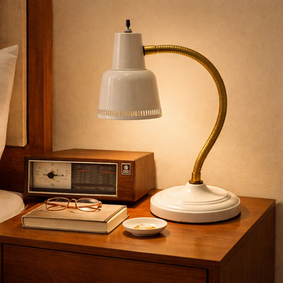 Mid-Century Modern Atomic Heavy 5.75lbs Support White Base Gooseneck Table Lamp