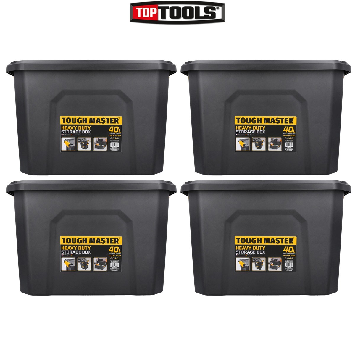 TOUGH MASTER Storage Boxes with Lids Heavy Duty 40L for Home Workshop, Pack of 4
