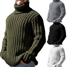 Mens Basic Tops Warm Knitted Thermal Turtleneck Pullover Sweater Long Sleeves