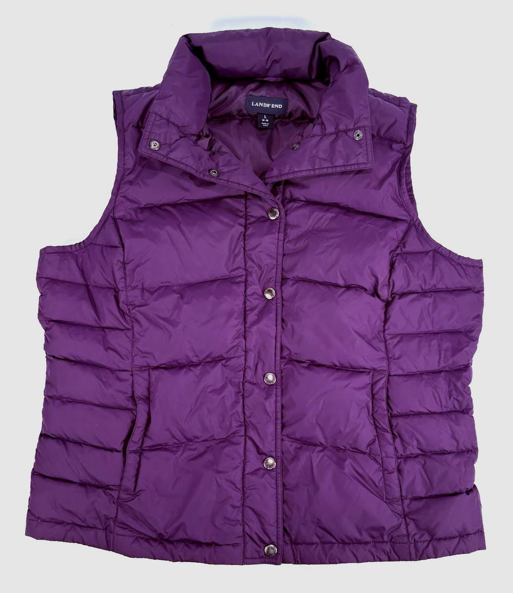Lands End Down Puffer Vest Womens LARGE 14-16 Purple Feather insulated  Jacket
