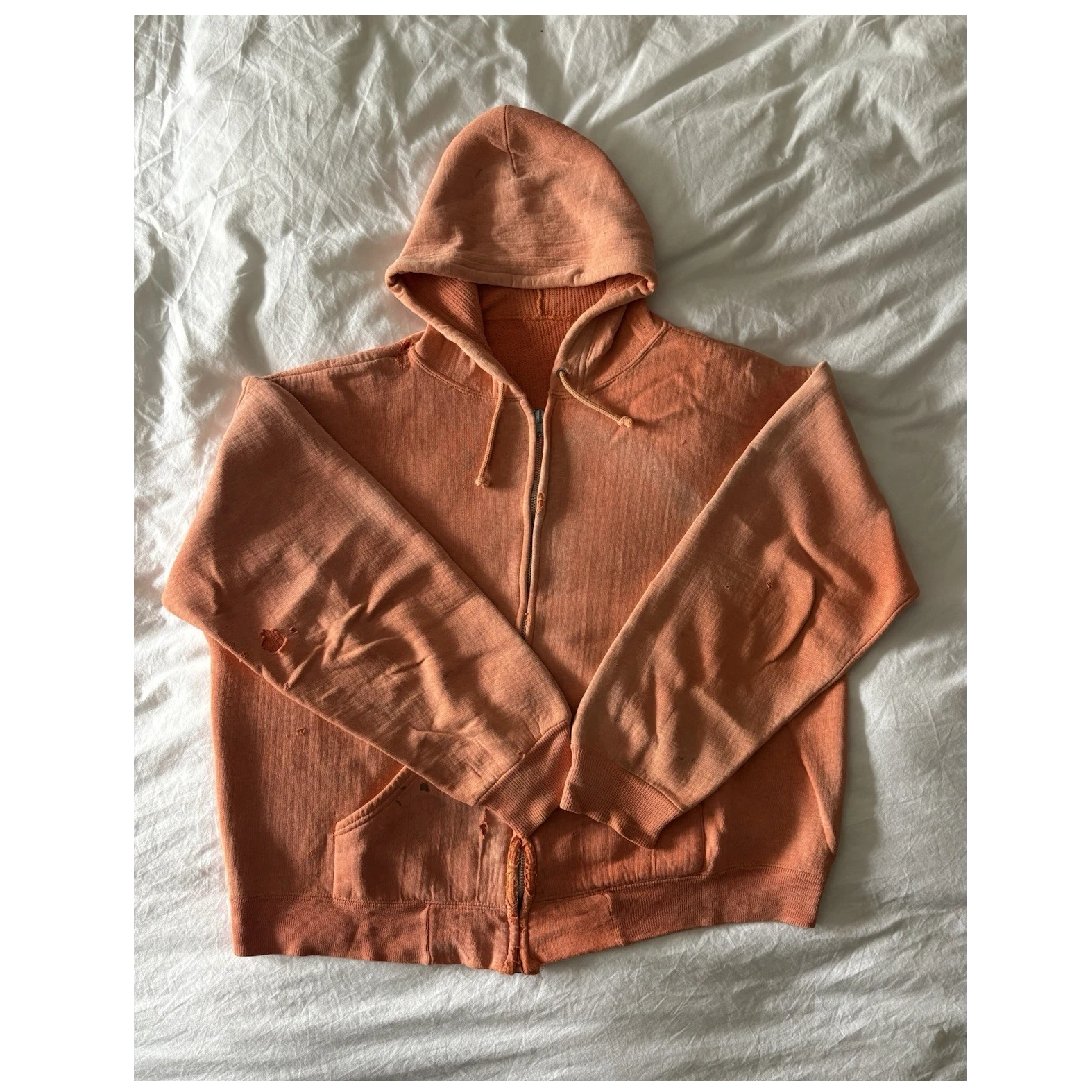 Vintage 60’s Sunfaded Orange Thermal Lined Zip Hoodie Sweatshirt XL 1950s/1960s