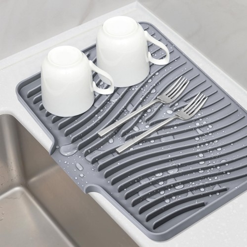 Silicone Dish Drying Mat for Kitchen Counter, Dish Drying Pad, Non-Slip Drain...