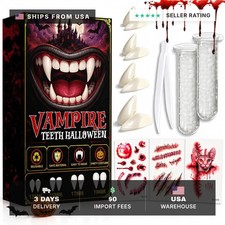 4 Pairs Vampire Teeth, 4 Sizes 13/15/17/19 mm, Fake Vampire Fangs with Adhesive