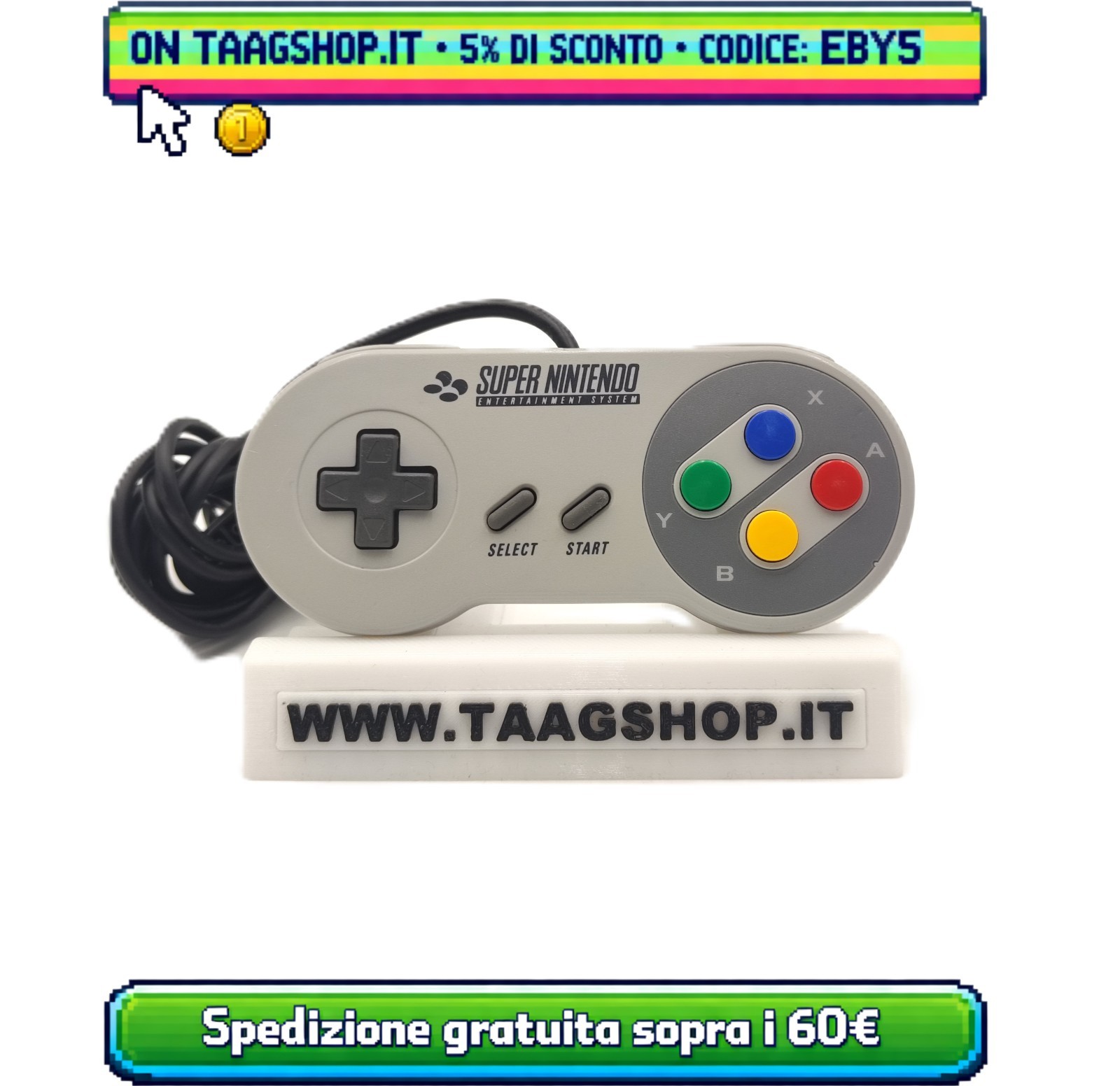 CONTROLLER NINTENDO SNES GRIGIO ORIGINALE MOD. SNSP-005 TESTATO FUNZIONANTE