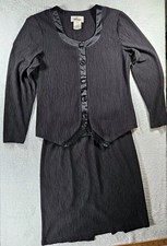 Vintage Worthington 2 Piece Set Skirt  Top Black Crinkly Button Up Classic Sz M