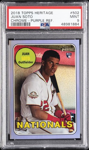 2018 TOPPS HERITAGE CHROME-PURPLE REFRACTOR #502 JUAN SOTO ROOKIE RC PSA 9
