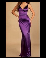 Lulus Melora Dark Purple Satin Sleeveless Maxi Dress. Size Small. Worn 1x.