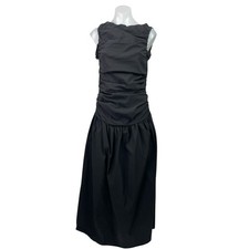 PrettyLittleThing Black Sleeveless Ruched Drop Waist A Line Maxi Dress Size 10