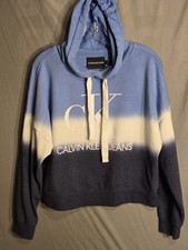 Calvin Klein Jeans Women s Hoodie Small Blue Tie Dye CK Logo Cropped Pullover