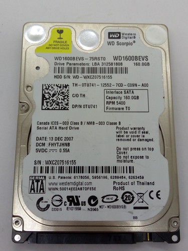 WESTERN DIGITAL *WD1600BEVS* 160GB* SATA HDD Notebook 2,5 Zoll #NFP1768