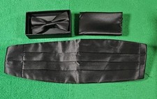 Men's Black Pleated Cummerbund / Bow Tie / Handkerchief Set