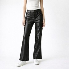 ZARA NEW Black Faux Leather Straight Leg Flare Pants Size 4 High Rise Chic