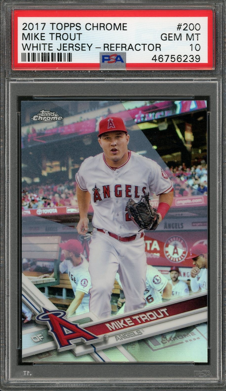 2017 Topps Chrome Mike Trout #200 Refractor White Jersey PSA 10 Gem Mint view 1