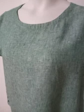 Cynthia Rowley ANTHROPOLOGIE Shirt Women Large Linen Green Pullover Short Sleeve