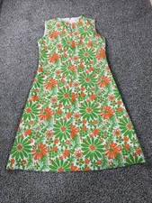 Vintage 60s Floral Midi Dress Women’s Size 12 Green Flower Power Hippie Garden