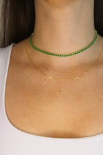 3MM Round Cut lab Created Emerald Women's Choker Necklace 14k Yellow Gold Over