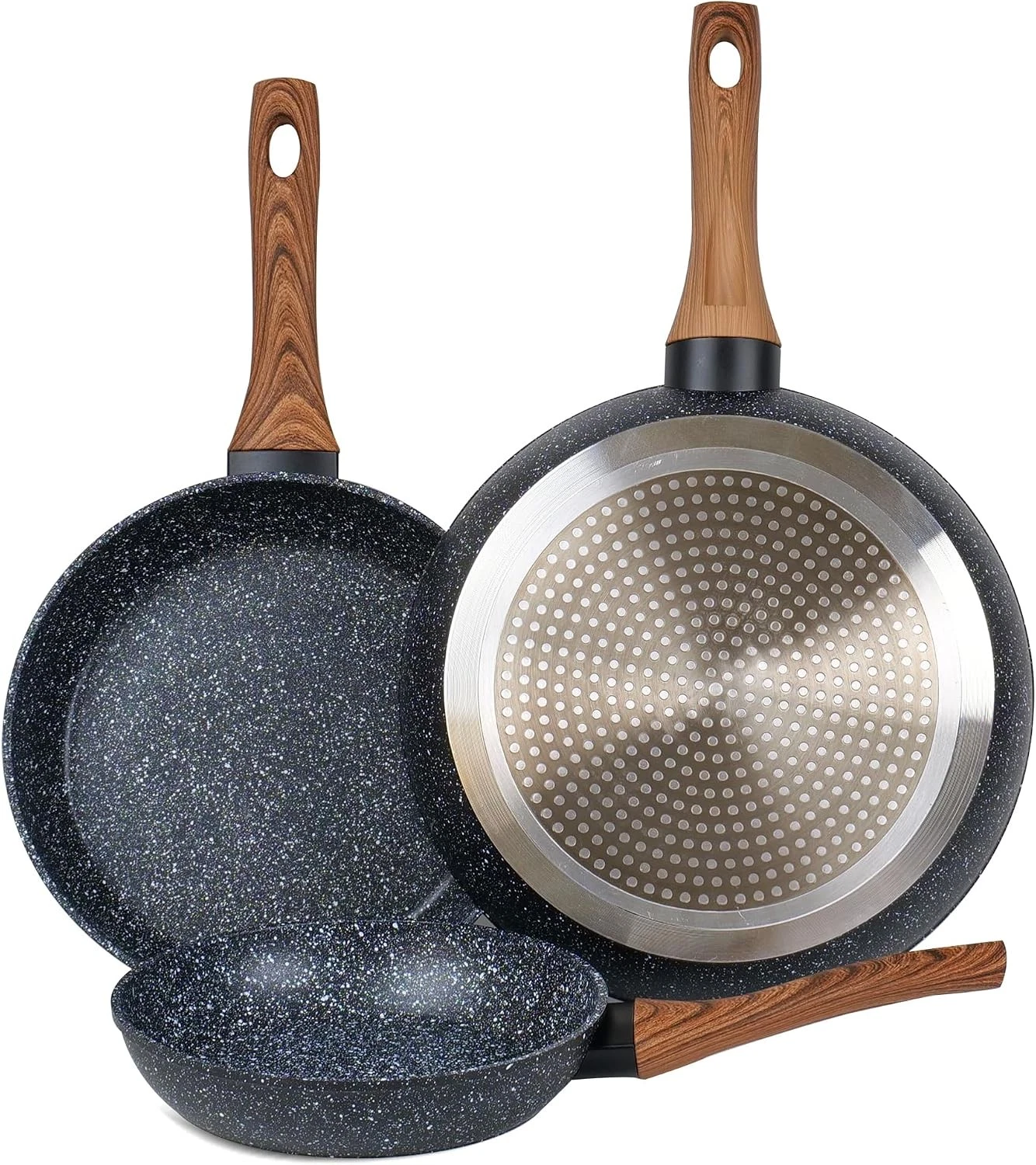 3PCS Non Stick Frying Pan Set Granite Saute Fry Pan Set 20/24/28cm Detachable