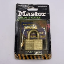 New Vintage Master Laminated Steel Shackle 1.5" Padlock Lock NOS No 3D w/ Key