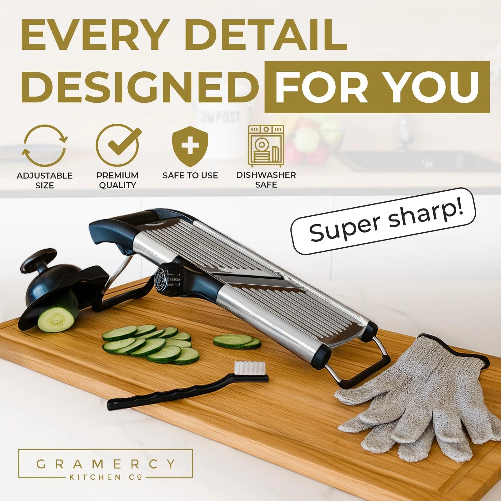 Gramercy Adjustable Mandoline Food Slicer, Mandoline Slicer for Kitchen, Mandoli