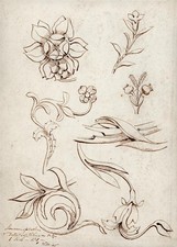 H. B. Garling Pen & Ink Drawing Architectural Study Vatican Museum Italy - 1845
