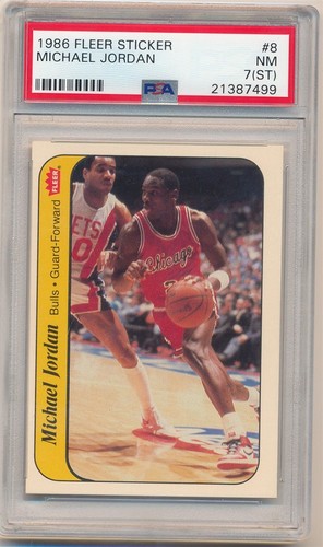 MICHAEL JORDAN 1986/87 FLEER #8 RC ROOKIE STICKER CHICAGO BULLS SP PSA 7 NM (ST)
