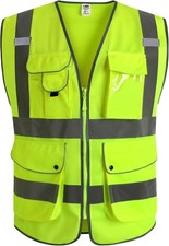 JKSafety 9 Pockets Class 2 High Visibility Zipper Front Safety Vest With Reflect