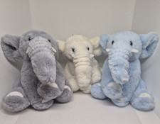 Lot of 3 Plush Elephant Key Chain Keyring Set Solid Gray White Blue