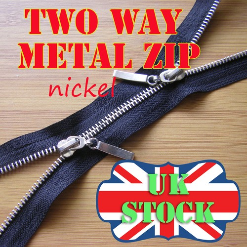 Black Metal Zip Two Way Zip No5 Nickel Zipper lengths 65 100 cm