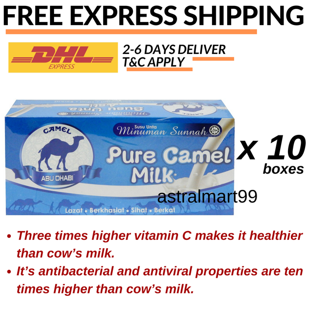 Camel Milk Pure Camel Abu Dhabi HALAL 10 Boxes (200sachets x 25g