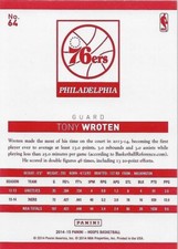 Tony Wroten NBA Hoops 14-15 #64 Red Back Philadelphia 76ers Memphis Grizzlies