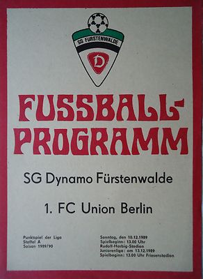 Programm DDR Liga 1989/90 SG Dynamo Fürstenwalde - Union Berlin