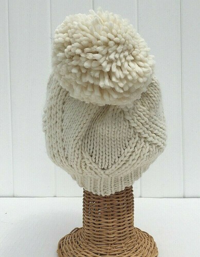 New Kids Winter Beanie Hat Knitted With Pom Pom Cream Warm Soft #E - Picture 4 of 4