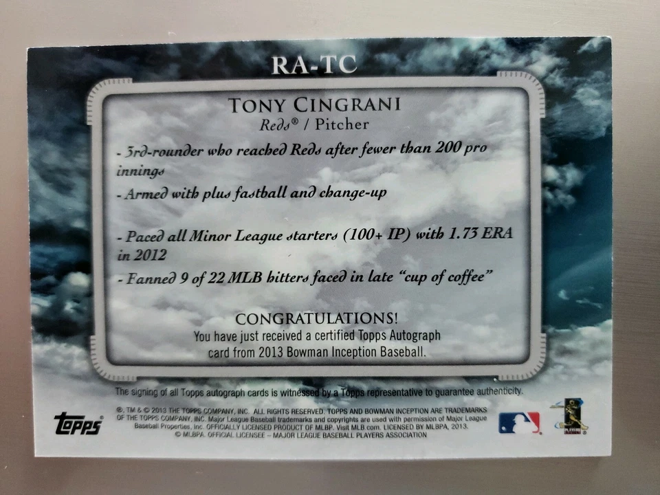 2013 BOWMAN INCEPTION TONY CINGRANI ON CARD ROOKIE AUTO CARD# RA-TC. NICE ROOKIE - Image 2 of 3