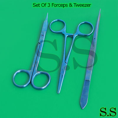 3 Pcs Forceps & Scissors+ Tweezer Titanium Surgical Instrument T.T-128