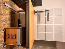Moll Schreibtisch, guter Zustand, kommt mit Rollcontainer und Lampe 