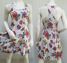 Vintage 90s Grunge Young Edwardian Floral Rayon Racerback Dress - Size S/M - EUC