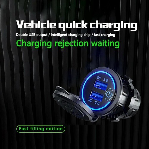 Fast Charger LED Waterproof QC3.0 Socket 12V Dual USB Car Outlet Power Voltmeter - Picture 5 of 16