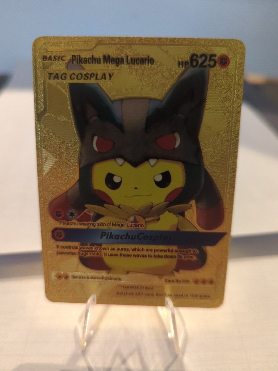 海外版 Pikachu Mega Lucario コスプレカード Rare Pikachu Mega Lucario Cosplay| Black & Gold Foil Pokemon TCG